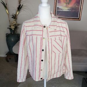 Chico's Women's Red and Cream Striped Jacket